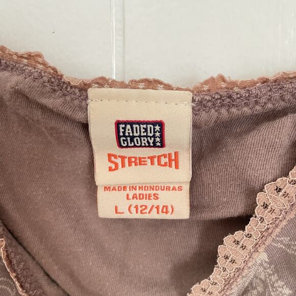 VTG Faded Glory Lace Trim Babydoll Cami L Coquette Indie Sleaze Festival Layer - Picture 6 of 7